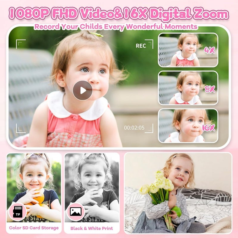 CASON كاميرا فورية للأطفال مع طباعة، كاميرا صور فورية بدقة 1080 بكسل مع ألعاب، 3 لفات طباعة، فلاتر ممتعة للإبداع للأطفال من 5-15 سنة حتى 32 جيجابايت (باندا) - Image 3
