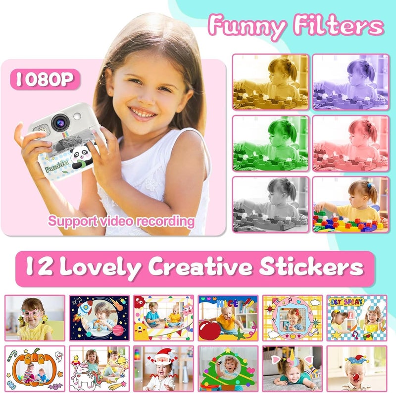 CASON كاميرا فورية للأطفال مع طباعة، كاميرا صور فورية بدقة 1080 بكسل مع ألعاب، 3 لفات طباعة، فلاتر ممتعة للإبداع للأطفال من 5-15 سنة حتى 32 جيجابايت (باندا) - Image 4