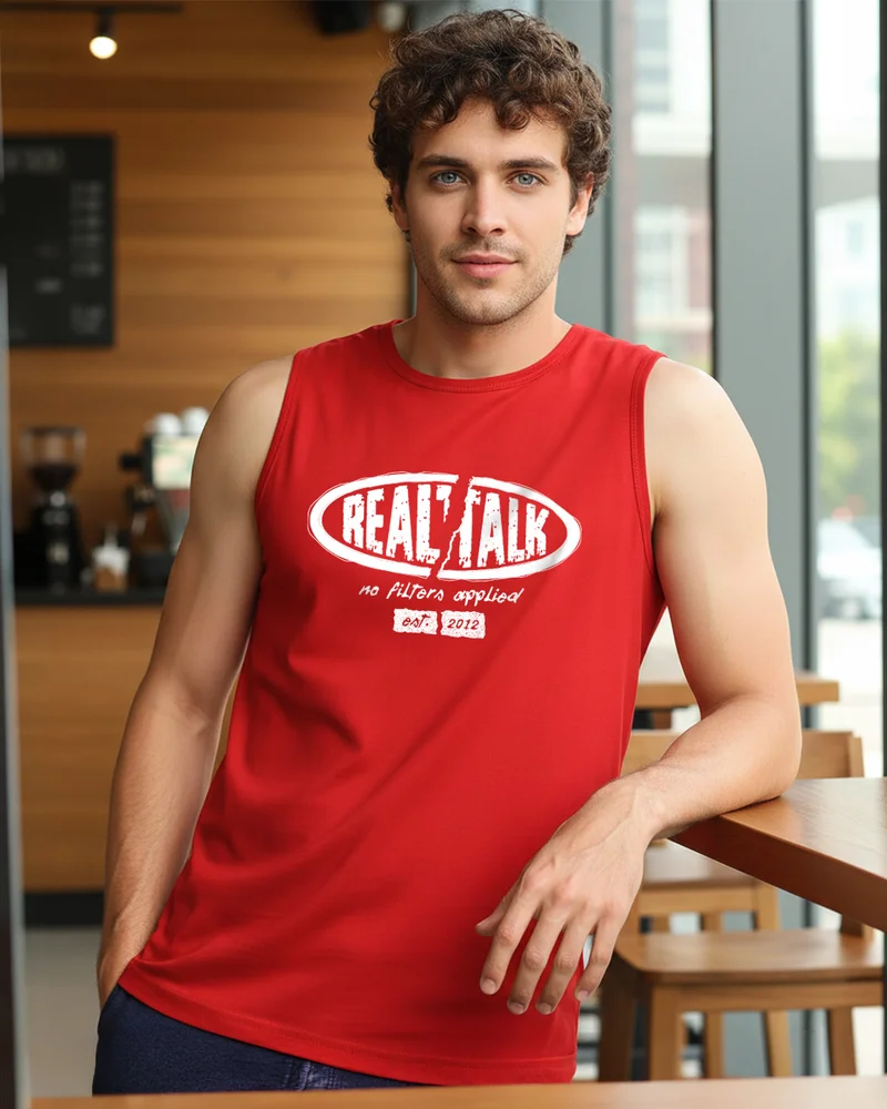 Men's Bold Red Real Talk Typography Vest