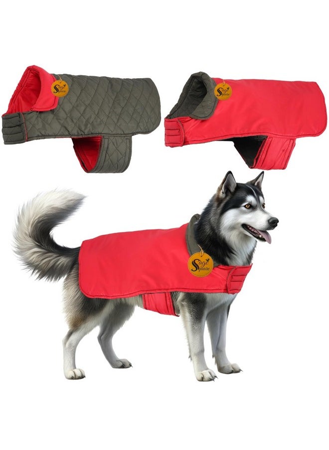 Sage Square Sage Square Reversible Quilted Dog Winter Coat Jacket - Windproof, Waterproof, Pet Apparel, Insulated, Soft & Snug, Adjustable, Warm & Cozy for Indoor/Outdoor (Quilt Red, 5XL - 28 Inch)  - Image 1