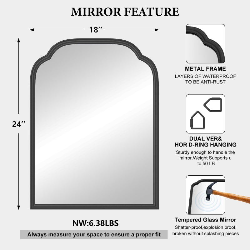Ferytange 18X24 Inch Black Mirror for Wall with Metal Frame Rectangular Rounded Bathroom Vanity Mirror Anti-Rust, Hangs (Black 18" x 24") - Image 5