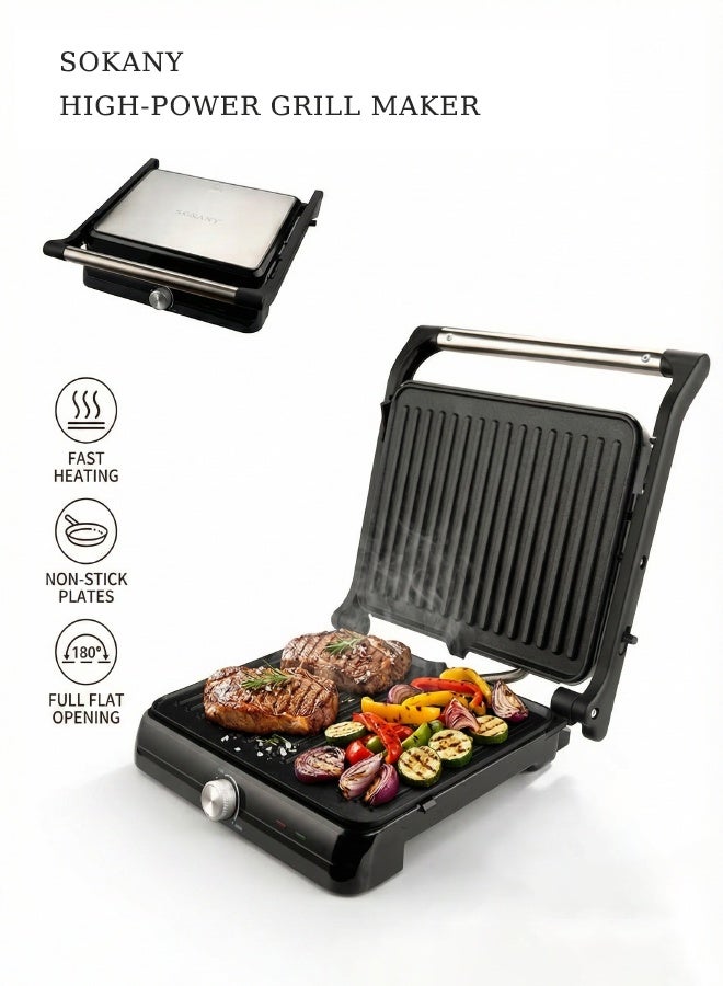 Stick Grill Maker & Panini, Electric Steam Machine, Sandwich Maker for Grilled Meat, Sausages, Hamburgers, Bread, Toast, Vegetables, Perfectly-Grilled, Fast