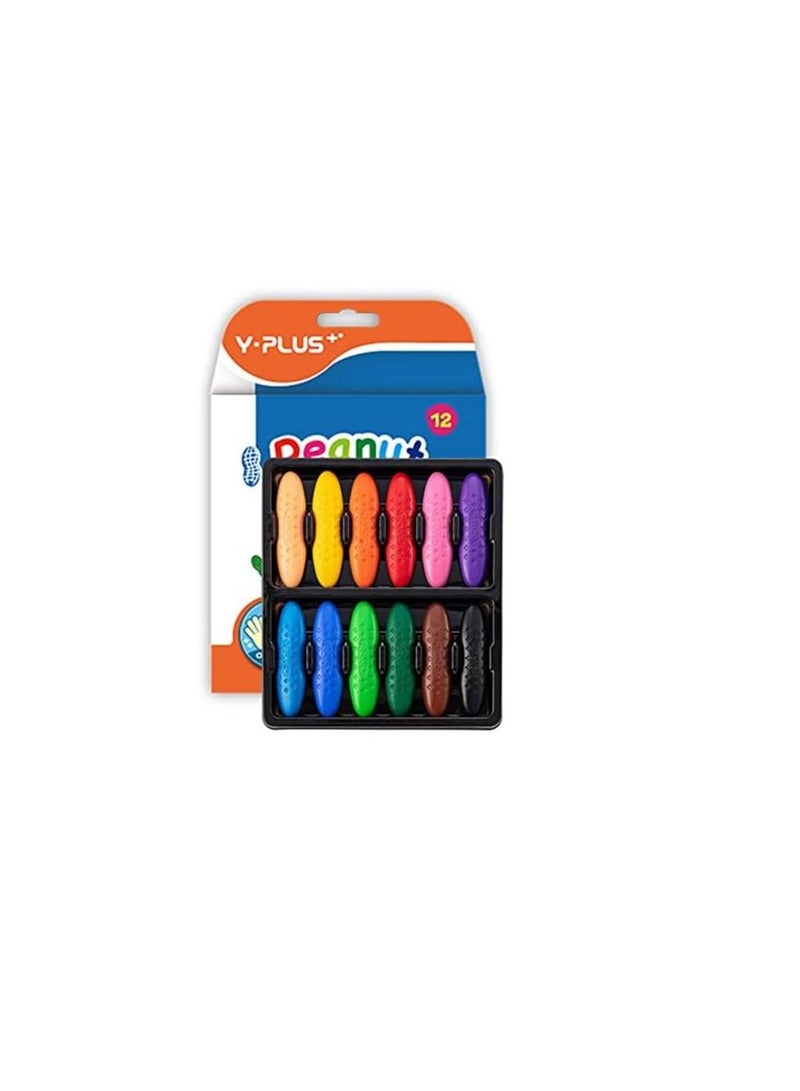 YPLUS Peanut Crayons for Kids, 12 Colors Washable Toddler Crayons, Non-Toxic Baby Crayons for ages 2-4, 1-3, 4-8, Coloring Art Supplies