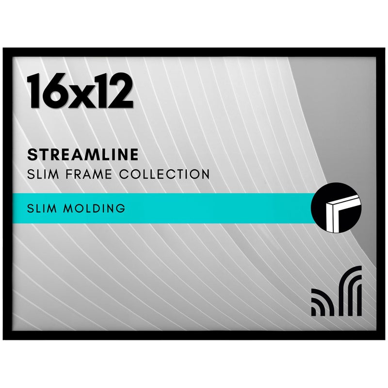 Americanflat 16x12 Picture Frame with Polished Plexiglass  Streamline Collection  Thin Border Picture Frame for Wall Display  Hanging Hardware Included  Black