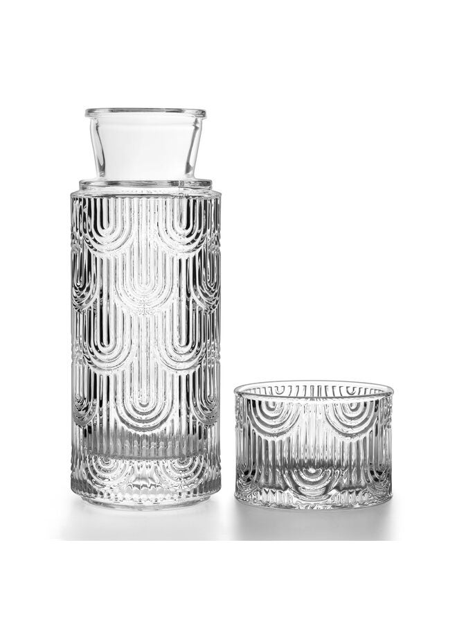 Bedside Water Carafe and Glass Set, Mouthwash Dispenser for Bathroom, 21.6 Oz Glass Water Bottles with 6 Oz Drinking Cup as Lid, Pitcher for Nightstand, Kitchen (Clear) - Image 1