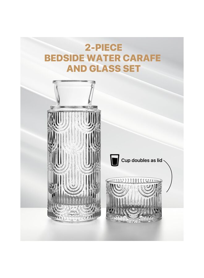 Bedside Water Carafe and Glass Set, Mouthwash Dispenser for Bathroom, 21.6 Oz Glass Water Bottles with 6 Oz Drinking Cup as Lid, Pitcher for Nightstand, Kitchen (Clear) - Image 2