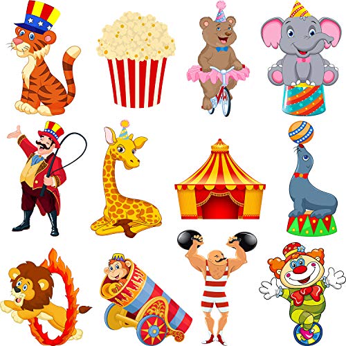 Zonon 24 Pieces Carnival Cutouts Party Supplies, Circus Theme Birthday Party Favors Circus Animals, Clown Performers Carnival Decoration - Image 1