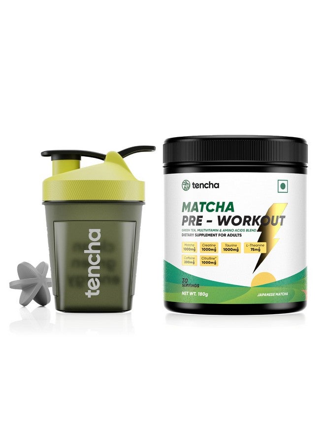Tencha Tencha Pre-Workout Supplements For Men & Women Fat Loss, 180G Powder, 30 Servings & Shaker | 200Mg Caffeine, 1000Mg Citrulline With Creatine, Taurine For Training | Reduces Post Workout Recovery Time  - Image 1