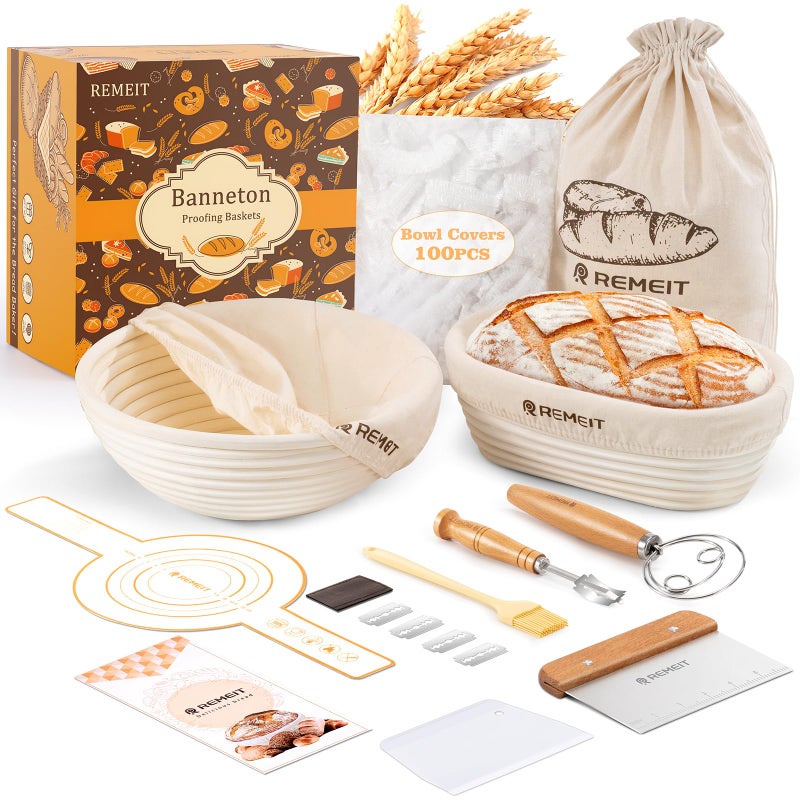REMEIT Sourdough Starter Kit Gift Set Banneton Proofing Basket - Image 1