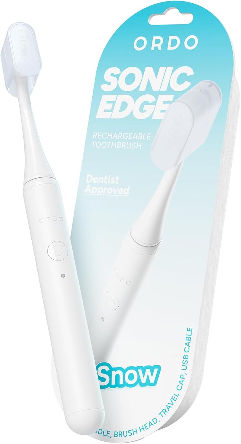 أوردو فرشاة أسنان كهربائية صوتية قابلة للشحن Sonic Edge للبالغين، فرشاة أسنان صوتية مدمجة مع USB-C، بطارية تدوم لأكثر من 6 أسابيع، غطاء سفر، رأس فرشاة واحد وكابل (ثلج) - Image 1