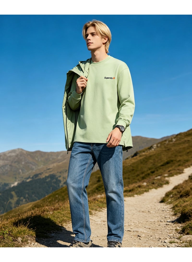 Superdry couple solid color round neck loose long sleeve T-shirt for men and women - Image 1
