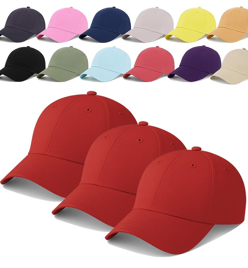 ENCIGER Unisex Adjustable Baseball Cap Pack of 3 - Solid Color Cotton Caps for Men & Women - Breathable Lightweight Headwear for Outdoor, Travel, Gym, Casual Wear (Red) - Image 1