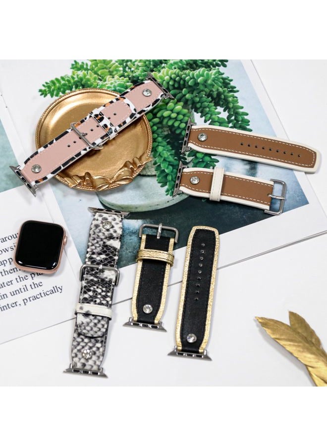JOYOZY Leather Band Compatible with Apple Watch Band 38mm 40mm 41mm 42mm 44mm 45mm 49mm, Luxury iWatch Band with Bling Crystal for Ultra, Series SE/8/7/6/5/4/3/2/1, Designer Dressy Strap for Women - Image 3