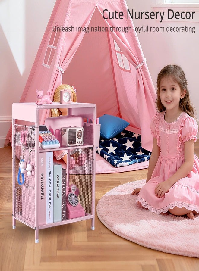 ECOLOVI Pink Kids Nightstand, 3-Tier Small Side Table for Small Spaces, Narrow End Table with Adjustable Storage Shelf, Girls Bedside Table for Toddler in Nursery, Living Room Sofa, Bedroom, Office - Image 5