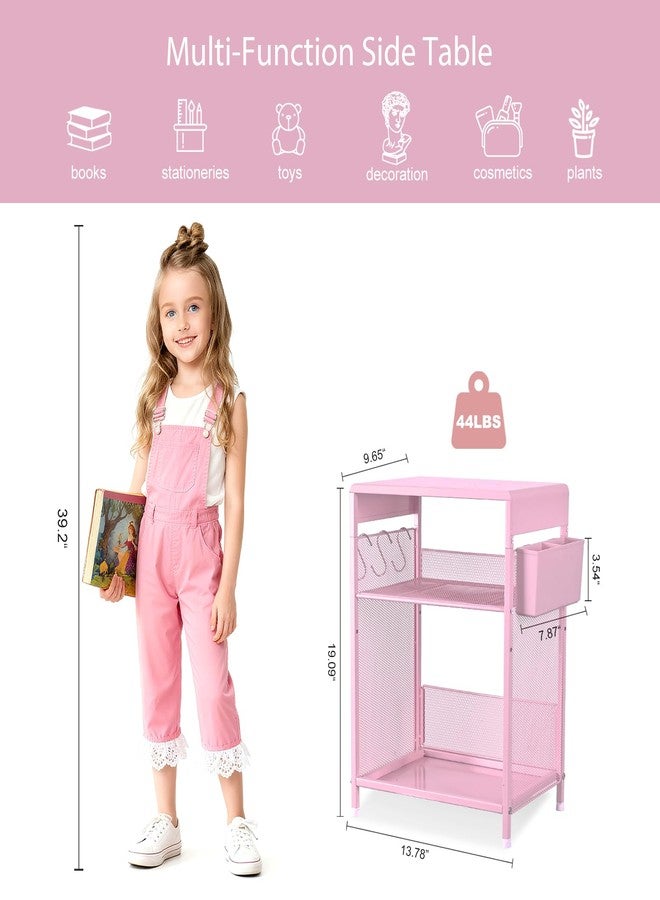 ECOLOVI Pink Kids Nightstand, 3-Tier Small Side Table for Small Spaces, Narrow End Table with Adjustable Storage Shelf, Girls Bedside Table for Toddler in Nursery, Living Room Sofa, Bedroom, Office - Image 2