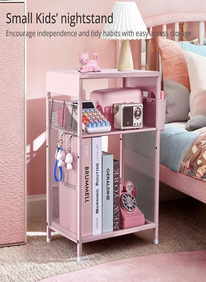 ECOLOVI Pink Kids Nightstand, 3-Tier Small Side Table for Small Spaces, Narrow End Table with Adjustable Storage Shelf, Girls Bedside Table for Toddler in Nursery, Living Room Sofa, Bedroom, Office - Image 3