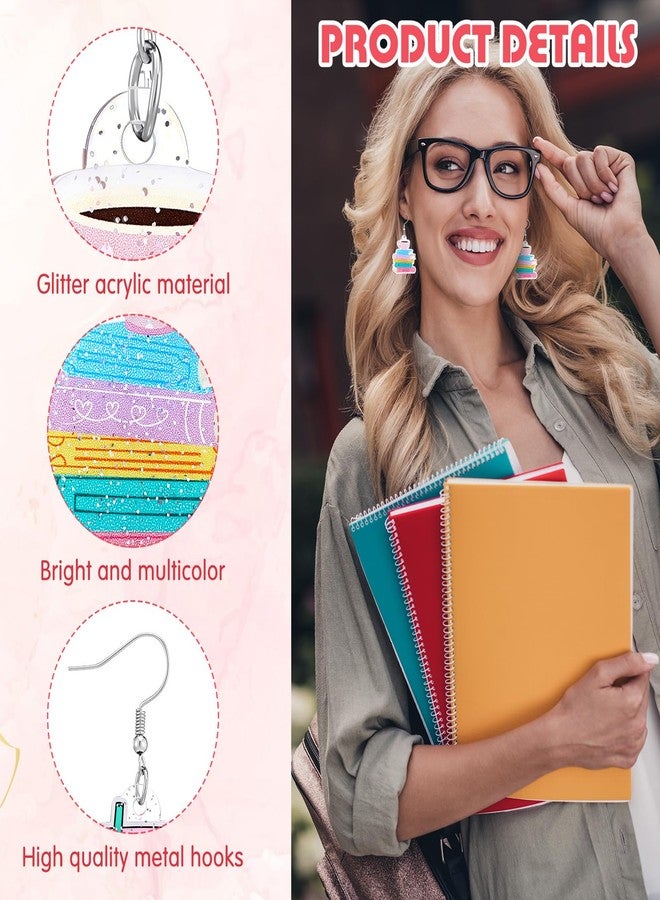 Nosiny 12 Pairs Glitter Acrylic Book Earrings for Book Lover Women Funny Reading Ghost Coffee Silly Goose Drop Dangle Earring Bookish Jewelry Accessories Supply for Bookworm Reading Lover Teacher Gift - Image 3