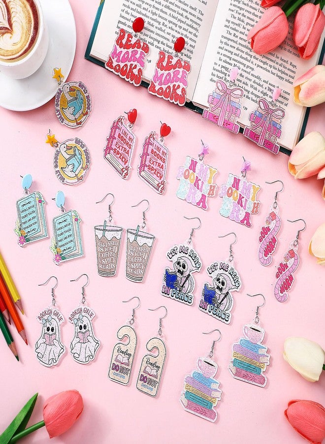 Nosiny 12 Pairs Glitter Acrylic Book Earrings for Book Lover Women Funny Reading Ghost Coffee Silly Goose Drop Dangle Earring Bookish Jewelry Accessories Supply for Bookworm Reading Lover Teacher Gift - Image 4