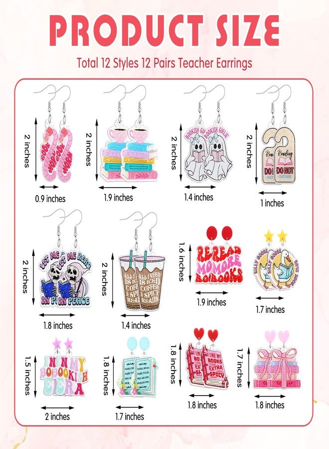 Nosiny 12 Pairs Glitter Acrylic Book Earrings for Book Lover Women Funny Reading Ghost Coffee Silly Goose Drop Dangle Earring Bookish Jewelry Accessories Supply for Bookworm Reading Lover Teacher Gift - Image 2