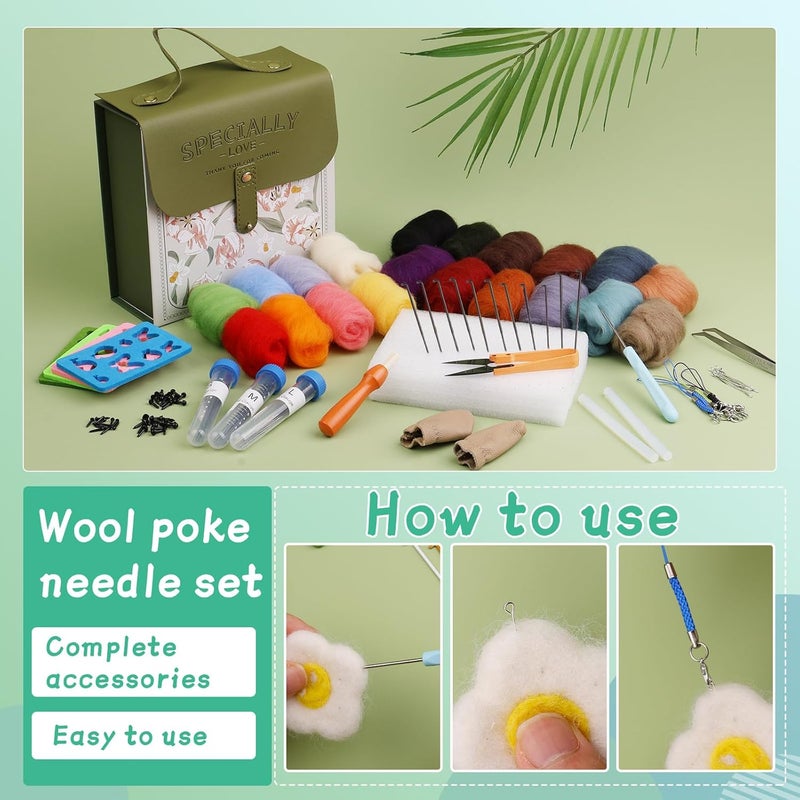 Mayboos Needle Felting Kit, Wool Roving 20 Colors Set, Wool Felting Kit Felt Molds with Portable Storage Box for DIY Craft Home Decoration Gift（Green Bag - Image 5