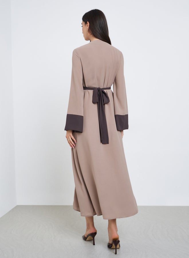 Take Two Beige Embroidery Back Tie A-Line Maxi Dress - Image 4