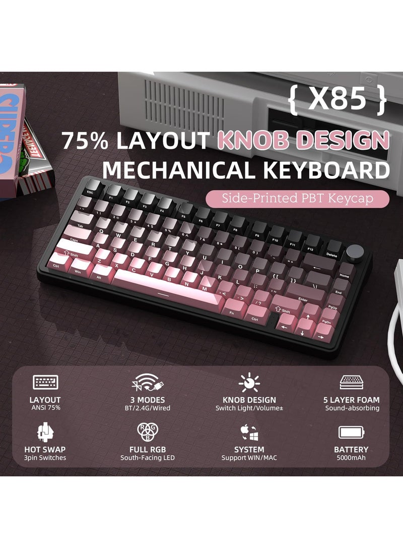 لوحة مفاتيح ميكانيكية X85 Tri-mode Gasket 75% مع مقبض CNC ووسائد طبقات متعددة وقابلية للتبديل الساخن وإضاءة خلفية RGB - Image 2