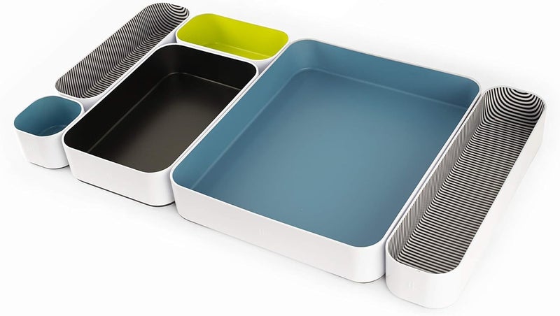 Three by Three Seattle 6 Piece Metal Organizer Tray Set for Storing Makeup Stationery Utensils and More in Office Desk Kitchen and Bathroom Drawers 2 Inch Assorted Colors Stripes