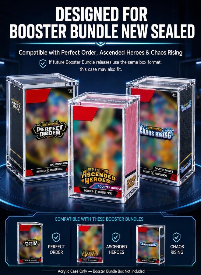 VINJKZQ 2-Pack Acrylic Case for New Sealed Booster Bundle – Perfect Order, Ascended Heroes & Chaos Rising – 5mm Clear Acrylic, Magnetic Lid, Dust & UV Resistant Collector Display - Image 2