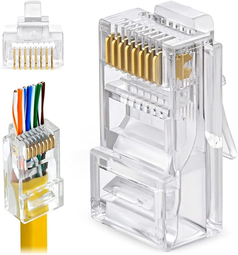Greluma Flexible varied design 100pcs RJ45 CAT6 Pass Through Connectors Ends with Gold Plated Ethernet Network End Plug Detachable clean - Image 1