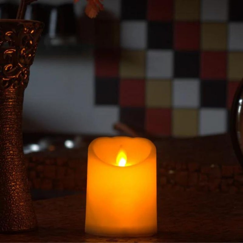 CHRONOS LED Moving Flame Pillar Candle - Smooth Ivory Battery Operated, Flameless, Smokeless, Realistic Flickering, Warm White Light for Home Decor, Diwali, and Christmas (4 Inch) - Image 1