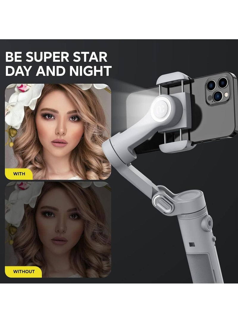 Smart X Gimbal Stabilizer for Smartphone, LED Light Face Tracking Inception Timelapse, Handheld Foldable 3-Axis Gimble for iPhone/Android YouTube TikTok Vlog (Grey)  - Image 4