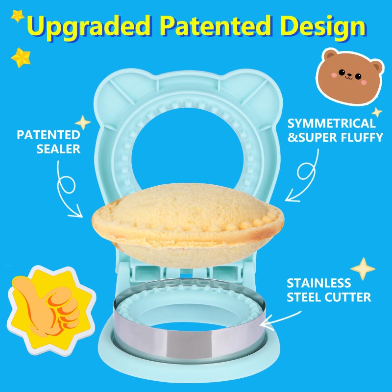 GZLT Sandwich Cutter and Sealer, Stainless Steel Uncrustable Sandwich Maker with Crimperï¼ŒRound Circle Shape for Peanut Butter Jelly, Pancake, Cookieï¼ŒCrustless Bread Sealer for Kids Lunchboxes (Light Blue) - Image 4