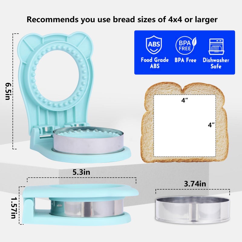 GZLT Sandwich Cutter and Sealer, Stainless Steel Uncrustable Sandwich Maker with Crimperï¼ŒRound Circle Shape for Peanut Butter Jelly, Pancake, Cookieï¼ŒCrustless Bread Sealer for Kids Lunchboxes (Light Blue) - Image 3