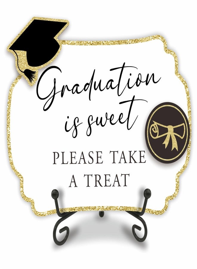 NYCTUG Grad Party Wooden Table Sign - Graduation Is Sweet Please Take A Treat - Buffet Sign, Treat Sign With Metal Support & 2 DIY Wood Decor With Velcro, Grad Party Decorations & Supplies - 07 - Image 1