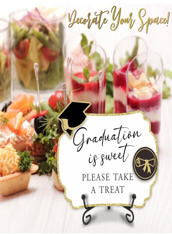 NYCTUG Grad Party Wooden Table Sign - Graduation Is Sweet Please Take A Treat - Buffet Sign, Treat Sign With Metal Support & 2 DIY Wood Decor With Velcro, Grad Party Decorations & Supplies - 07 - Image 3