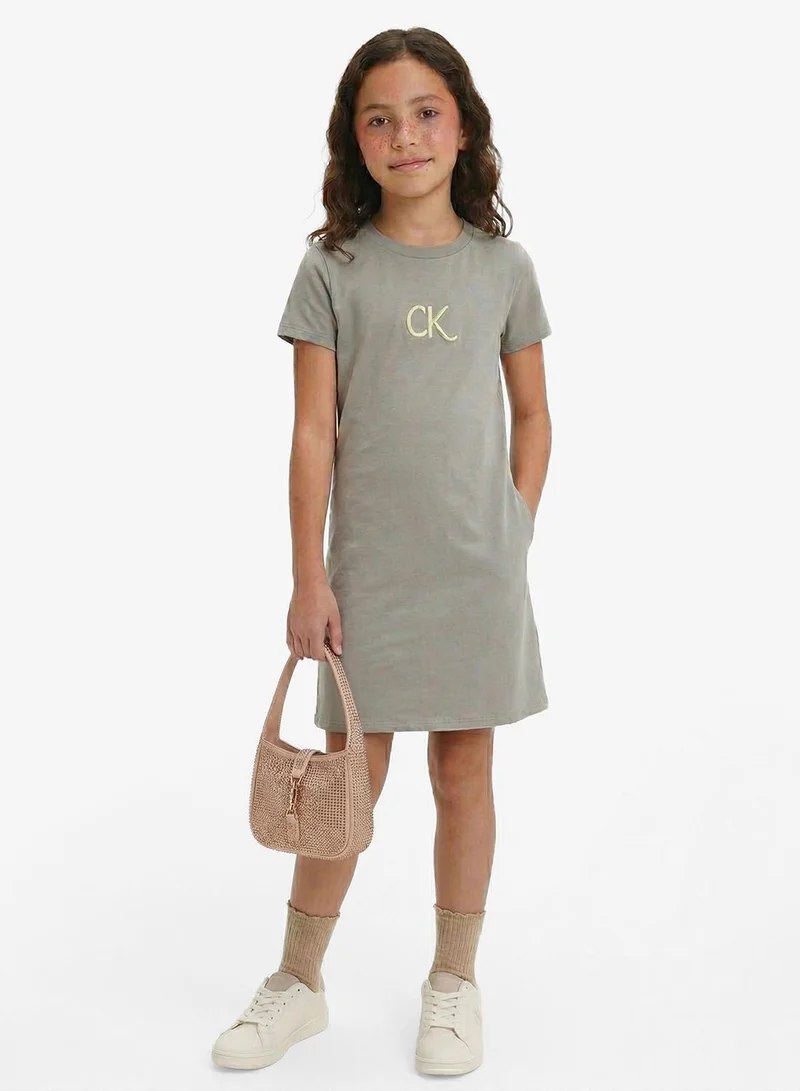 Calvin Klein Jeans light grey Kids Metallic Print A-Aine Dress for Women | Best Price UAE