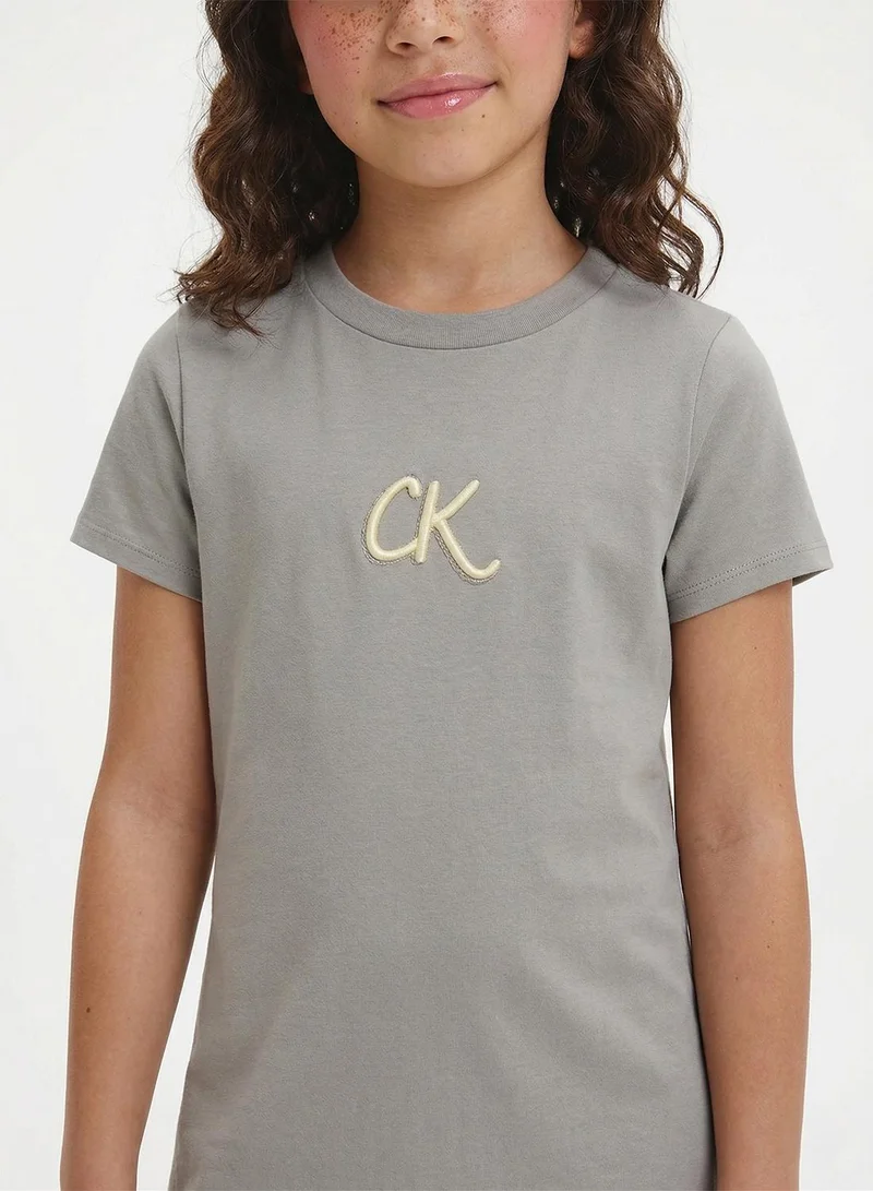 Calvin Klein Jeans light grey Kids Metallic Print A-Aine Dress for Women | Best Price UAE
