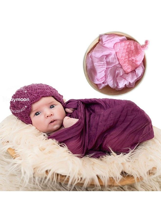 BabyMoon (Set Of 2 Baby Photography Props Non Stretchable Without Wrinkle Anti Pilling Breathable Blanket Swaddle Wrap (Pink)  - Image 1