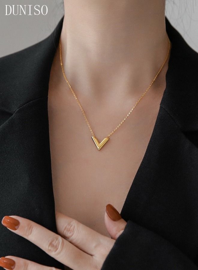 DUNISO V-Shaped Pendant Necklace For Women and Girls Trendy Fashion Accessories with a Unique Minimalist Vibe Fashion Jewelry Dress Accessories - Image 1