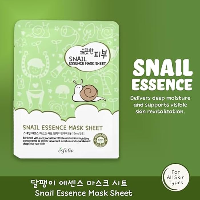 esfolio Snail Essence Mask Box – Hydrating & Repairing Sheet Masks, Korean Skincare for Moisturizing, Soothing, and Skin Renewal, Anti-Aging Face Mask for All Skin Types (Pack of 10) - Image 4