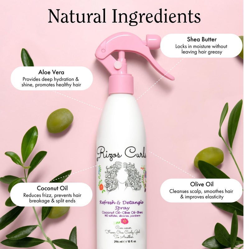 Rizos Curls Refresh & Detangle Spray â€“ Detangling & Curl Leave-In with Coconut Oil â€“ Nourishes, Hydrates & Controls Frizz for Every Curl Pattern â€“ Adds Shine, 2aâ€“4c Hair Types â€“ Vegan & Cruelty-Free - Image 3