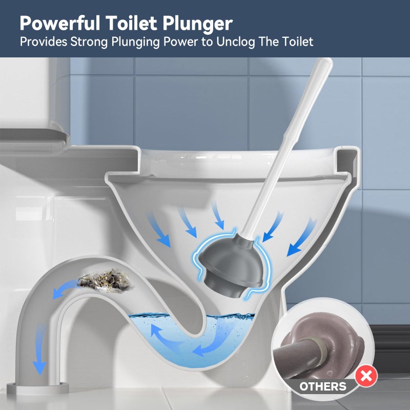 LOVLOY Unique Toilet Plunger and Brush, Silicone Brush and Heavy Duty Toilet Plunger Set with Ventilated Holder, 2-in-1 Toilet Brush and Plunger Combo for Bathroom Cleaning-New Pack (White) - Image 4