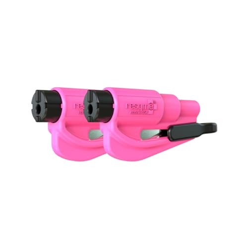 resqme Pack of 2,The Original Emergency Keychain Car Escape Tool, 2-in-1 Seatbelt Cutter and Window Breaker, Made in USA, Pink - Compact safety hammer - Image 1