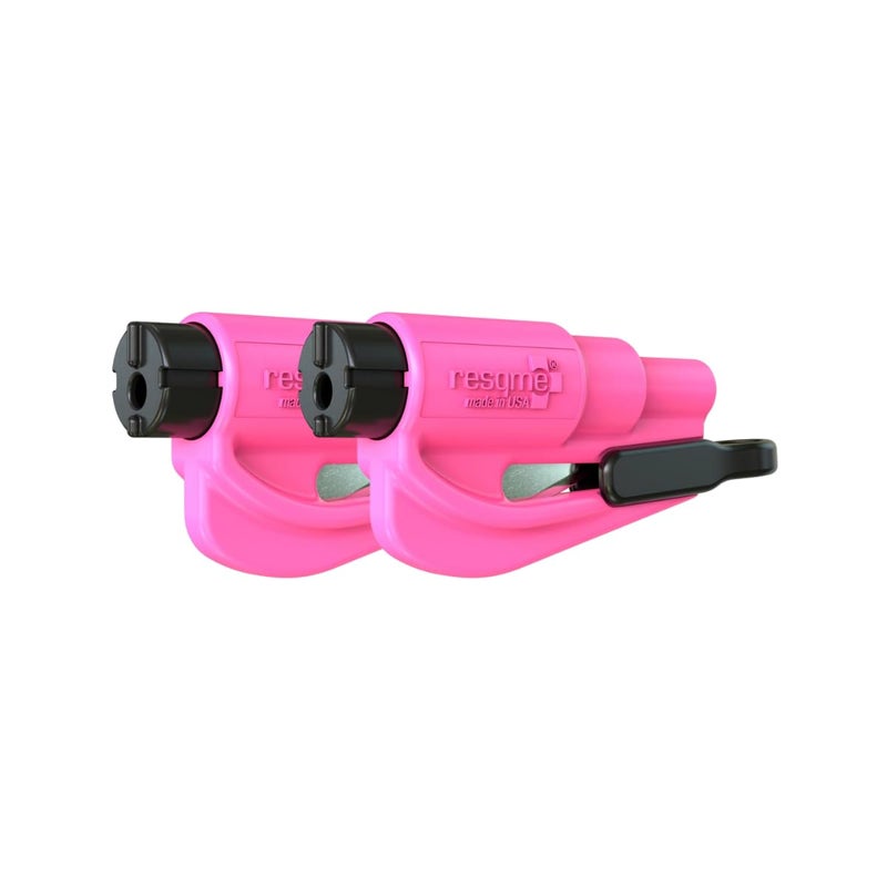 resqme Pack of 2,The Original Emergency Keychain Car Escape Tool, 2-in-1 Seatbelt Cutter and Window Breaker, Made in USA, Pink - Compact safety hammer - Image 2