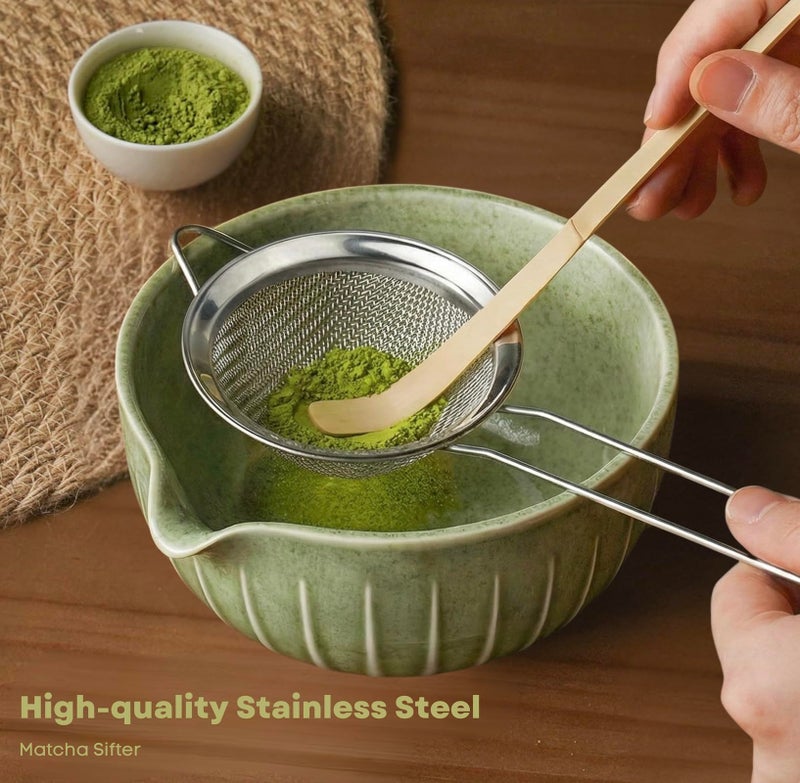 Matchiva Matcha Whisk Set with Matcha Bowl - Matcha Set Included Electric Frother, Bamboo Whisk, Matcha Spoon, Bamboo Holder, Sifter, Spoon Stand (Mottled Green) - Image 2