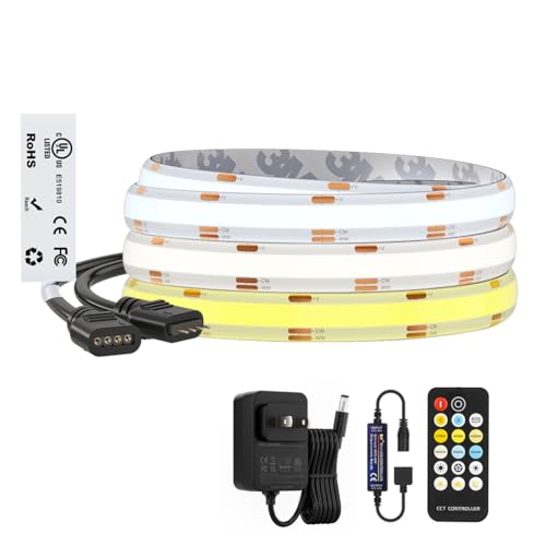 BTF-LIGHTING FCOB COB CCT 3000K-6000K Tunable White LED Strip with RF Remote,UL Listed 12V 9.8FT 640LEDs/m Super Bright Dimmable Tape Light for Bedroom Kitchen Under Cabinet Indoor Decor - Image 1