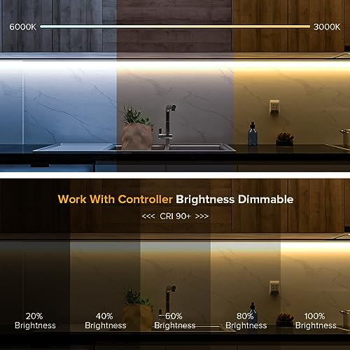 BTF-LIGHTING FCOB COB CCT 3000K-6000K Tunable White LED Strip with RF Remote,UL Listed 12V 9.8FT 640LEDs/m Super Bright Dimmable Tape Light for Bedroom Kitchen Under Cabinet Indoor Decor - Image 3