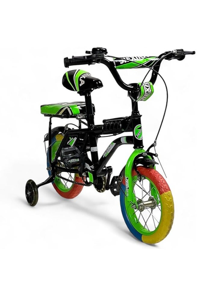 Rambo Freestyle Kids Bike with Adjustable Seat, 12 Inch Rambo Children Bikes for Kids Age 3-7 Years With Passenger Rear Seat, Kids Bike With Hand Brake and Two Flashing Training Wheels - Image 2