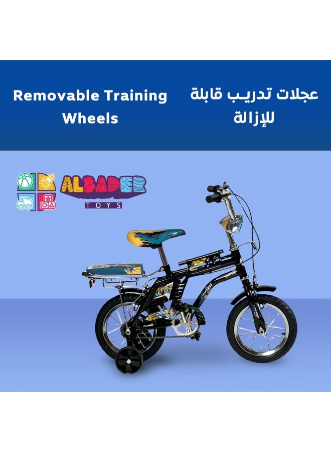 رامبو دراجة رامبو فري ستايل للاطفال من البدر مع مقعد قابل للتعديل، دراجة رامبو للاطفال مقاس 12 انش للاطفال من سن 3-6 سنوات مع مقعد خلفي للراكب، دراجة اطفال مع فرامل يدوية وعجلتين تدريب وامضتين - Image 4