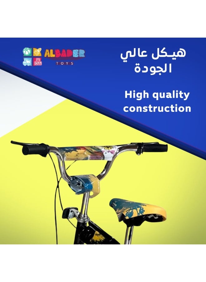 رامبو دراجة رامبو فري ستايل للاطفال من البدر مع مقعد قابل للتعديل، دراجة رامبو للاطفال مقاس 12 انش للاطفال من سن 3-6 سنوات مع مقعد خلفي للراكب، دراجة اطفال مع فرامل يدوية وعجلتين تدريب وامضتين - Image 5